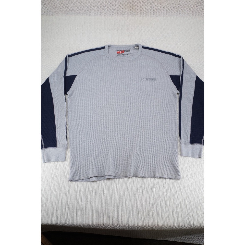 Polo Jeans Co Shirt Mens 2XL XXL Thermal Blue Gray  Long Sleeve Crew Neck